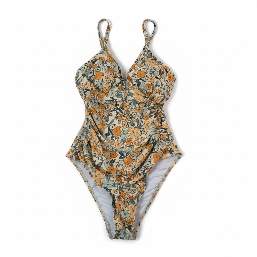 Cupshe NWT Ditsy Floral V-Neck Ruched Front Tummy Smoothing One Piece Swimsuit S